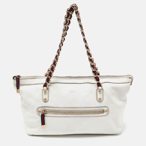 Gucci White Leather Front Zip Chain Tote - Gucci - Modalova