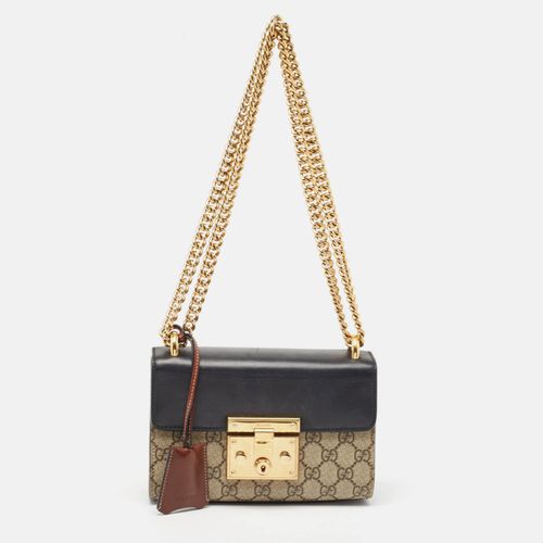 Gucci Black/Beige GG Supreme Canvas and Leather Small Padlock Shoulder Bag - Gucci - Modalova