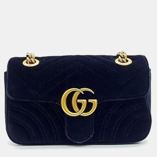 Gucci Black Velvet GG Marmont Shoulder Bag - Gucci - Modalova