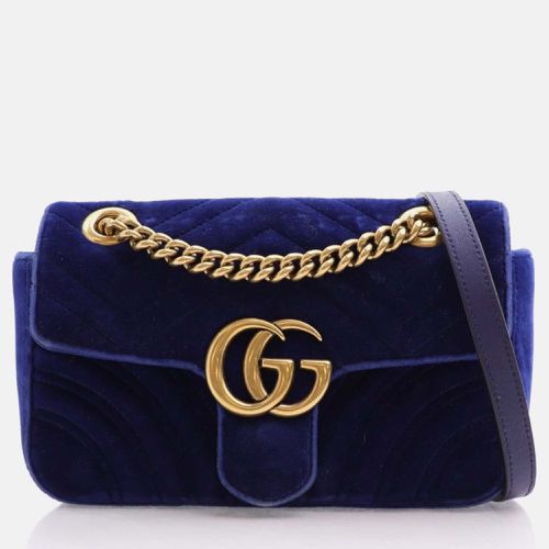 Gucci Blue Velvet Mini GG Marmont Shoulder Bag - Gucci - Modalova