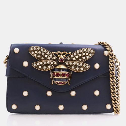 Gucci Blue Leather Broadway Pearly Bee Shoulder Bag - Gucci - Modalova