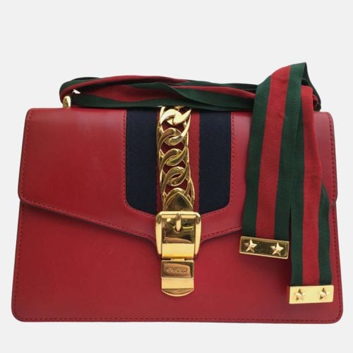 Gucci Red Leather Small Sylvie Shoulder Bag - Gucci - Modalova