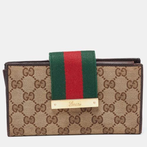 Gucci Beige/Ebony GG Canvas and Leather Ladies Web Continental Wallet - Gucci - Modalova