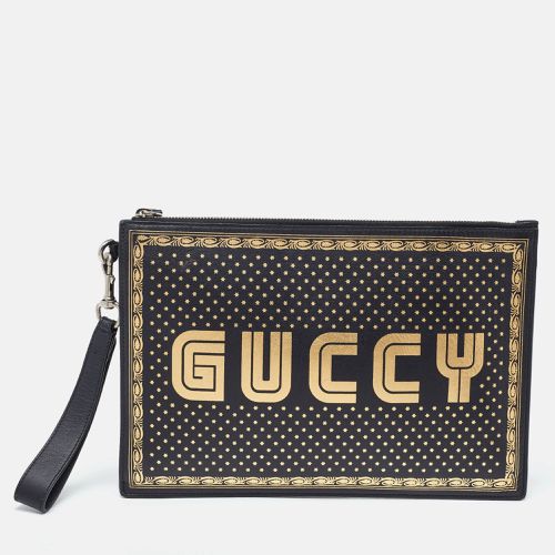 Gucci Black Leather Guccy Star Wristlet Pouch - Gucci - Modalova