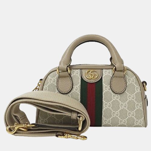 Gucci Beige GG Canvas and Leather Mini Ophidia Top Handle Bag - Gucci - Modalova