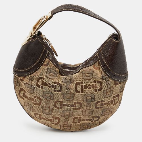 Gucci Beige/Ebony Horsebit Print Canvas and Leather Mini Hobo - Gucci - Modalova