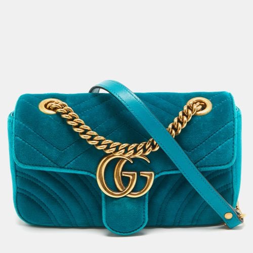 Gucci Teal Matelassé Velvet Mini GG Marmont Shoulder Bag - Gucci - Modalova