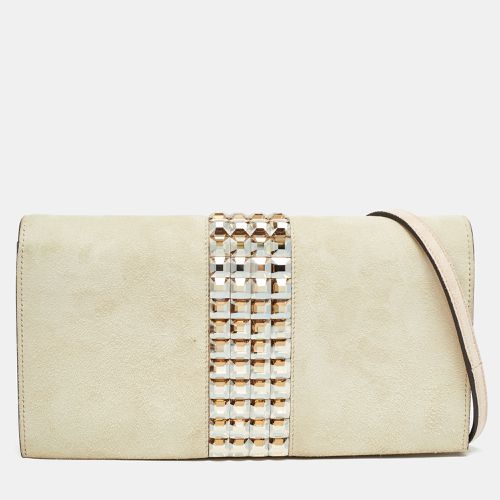 Gucci Beige Suede Crystals Embellished Flap Chain Clutch - Gucci - Modalova