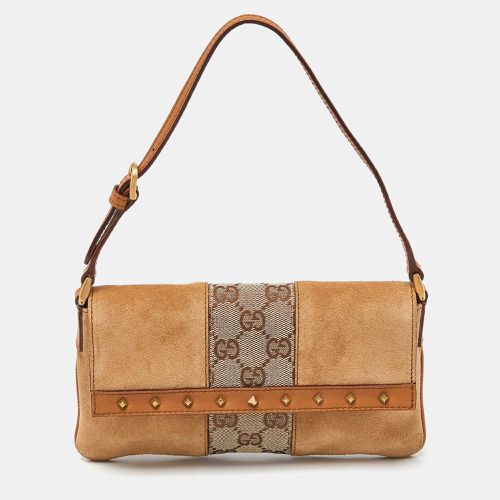 Gucci Two Tone Beige GG Canvas, Suede and Leather Flap Pochette - Gucci - Modalova