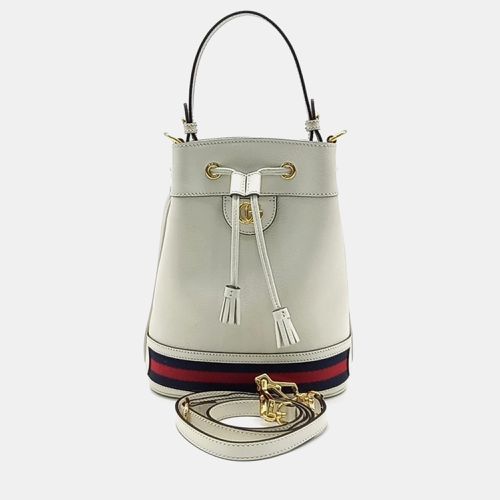 Gucci Ivory/Navy Blue/Red Leather Ophidia Small Bucket Bag - Gucci - Modalova