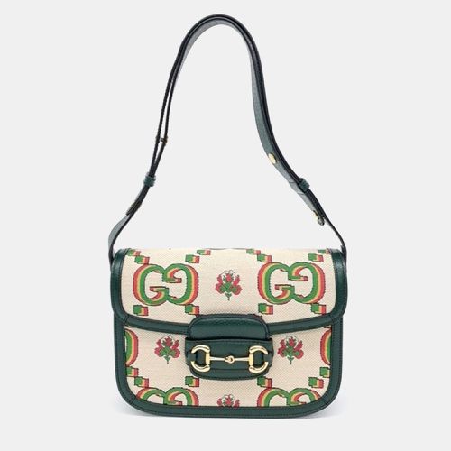 Gucci Ivory/Green 100th Anniversary 1955 Horsebit Shoulder Bag - Gucci - Modalova