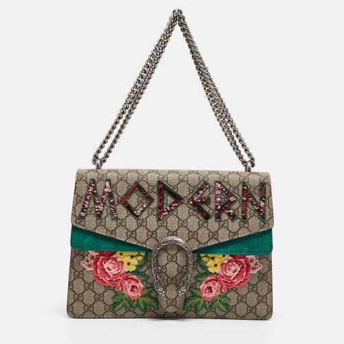 Gucci Green/Beige GG Supreme Canvas and Suede Medium Modern Embroidered Dionysus Shoulder Bag - Gucci - Modalova