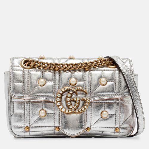 Gucci Silver Matelassé Leather Mini GG Marmont Pearl Shoulder Bag - Gucci - Modalova