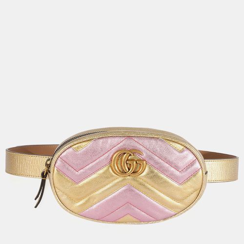 Gucci Metallic Gold & Pink Matelasse Marmont Belt Bag - Gucci - Modalova