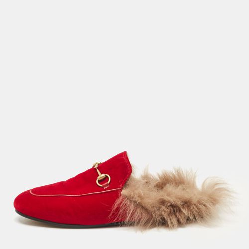 Fur and Velvet Princetown Horsebit Flat Mules Size 38.5 - Gucci - Modalova