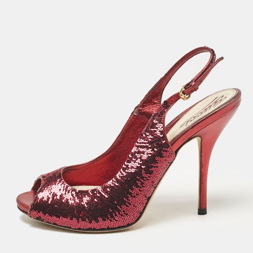 Gucci Burgundy Sequins and Leather Peep Toe Pumps Size 37.5 - Gucci - Modalova