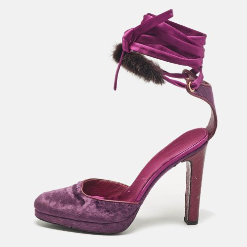 Gucci Purple Velvet and Mink Fur Ankle Tie Pumps Size 37 - Gucci - Modalova