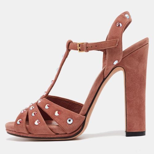 Gucci Pink Suede Crystals Embellished T Strap Sandals Size 36 - Gucci - Modalova