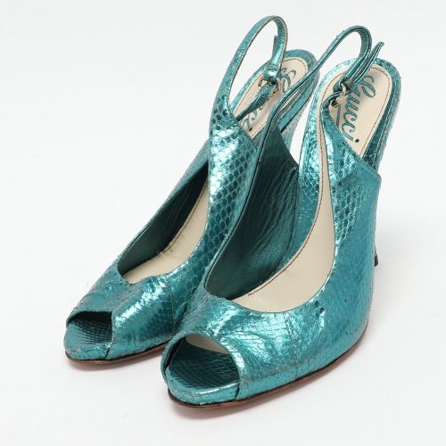 Sofia Slingback Python Embossed Leather Sandals Size 36 - Gucci - Modalova