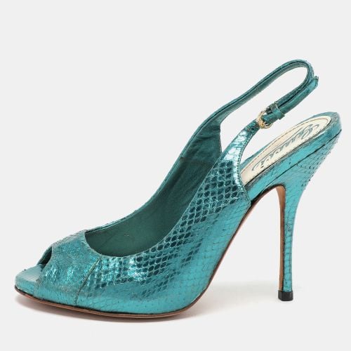 Gucci Blue Python Embossed Leather Sofia Slingback Sandals Size 36 - Gucci - Modalova