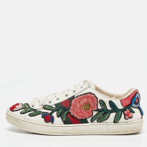 Gucci White Leather Floral Embroidered Ace Sneakers Size 37 - Gucci - Modalova