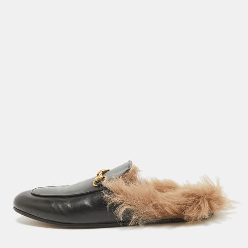 Gucci Black Fur and Leather Princetown Mules Size 38 - Gucci - Modalova