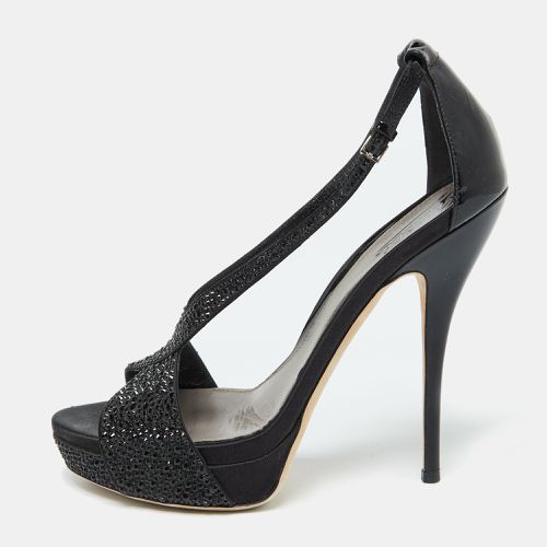 Gucci Black Satin and Patent Leather Crystal Embellished Platform Sandals Size 39 - Gucci - Modalova