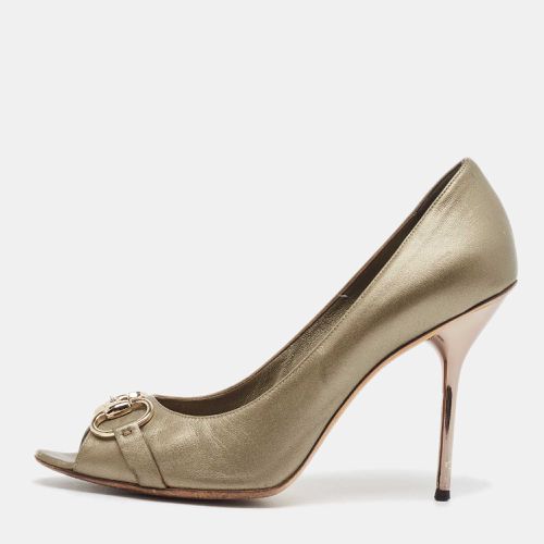 Bronze Leather Peep Toe Pumps Size 42 - Gucci - Modalova