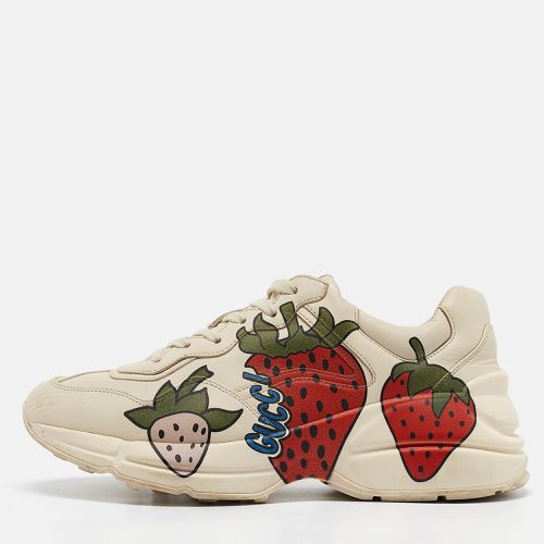 Gucci Cream Leather Strawberry Print Rhyton Sneakers Size 39.5 - Gucci - Modalova