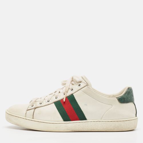 Gucci White/Green Alligator and Leather Ace Lace Up Sneakers Size 37 - Gucci - Modalova