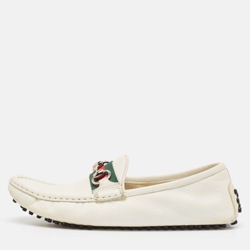 Gucci White Leather Web Slip On Loafers Size 38 - Gucci - Modalova