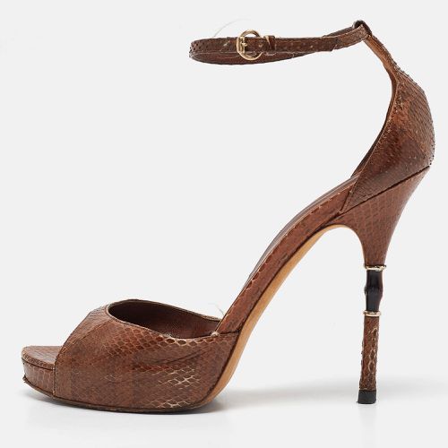 Gucci Brown Python Leather Bamboo Heel Platform Ankle Strap Sandals Size 39 - Gucci - Modalova