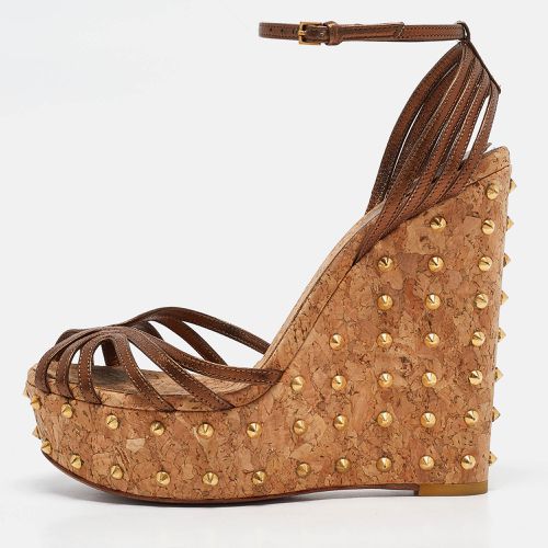 Gucci Metallic Brown Leather Studded Cork Platform Wedge Sandals Size 38.5 - Gucci - Modalova