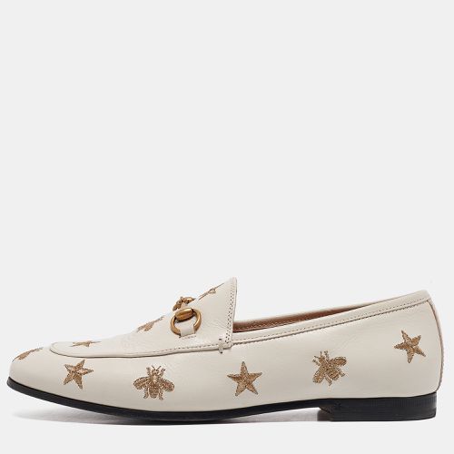 Gucci White Bee & Star Embroidered Leather Jordaan Loafers Size 38 - Gucci - Modalova