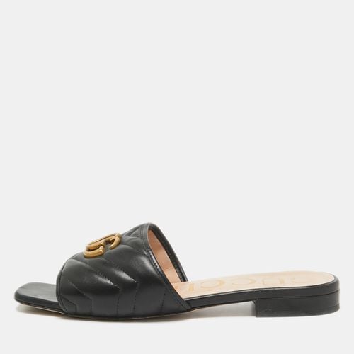 Gucci Black Quilted Leather GG Marmont Flat Slide Sandals Size 39.5 - Gucci - Modalova