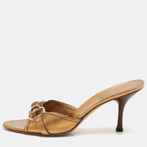 Gucci Gold Leather Horsebit Slide Sandals Size 38 - Gucci - Modalova