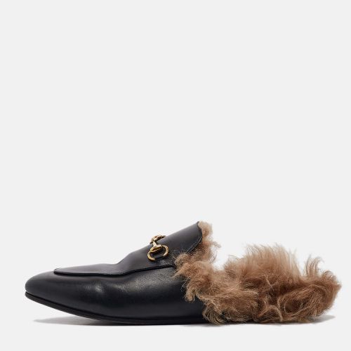 Gucci Black Leather and Fur Horsebit Princetown Flat Mules Size 38 - Gucci - Modalova