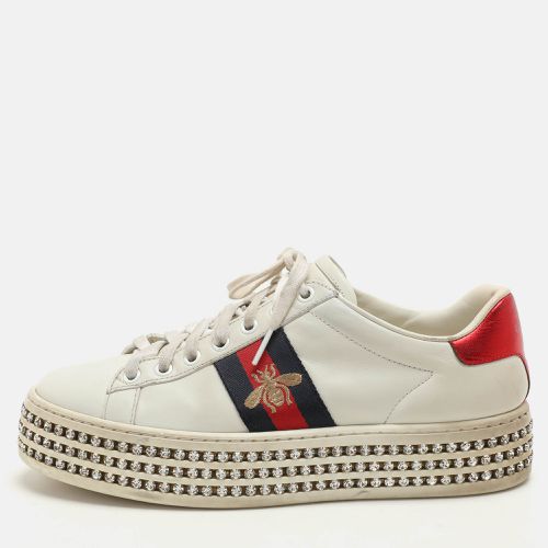 Gucci White Leather And Bee Web Detail New Ace Crystal Embellished Platform Sneakers Size 37 - Gucci - Modalova