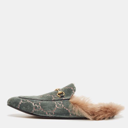 Gucci Green/Beige Fur and Velvet Princetown Mules Size 42 - Gucci - Modalova