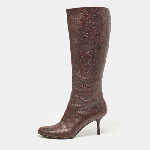 Gucci Burgundy Leather GG Knee Length Boots Size 40.5 - Gucci - Modalova