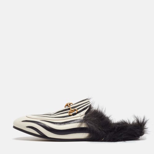 Gucci White/Black Leather and Fur Princetown Zebra Stripe Flat Mules Size 38 - Gucci - Modalova