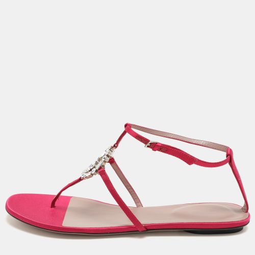 Gucci Pink Satin GG Interlocking Crystal Embellished Ankle Strap Sandals Size 40.5 - Gucci - Modalova