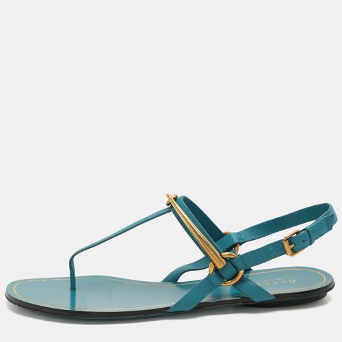 Gucci Deep Cobalt Leather Thong Ankle Strap Flat Sandals Size 40 - Gucci - Modalova