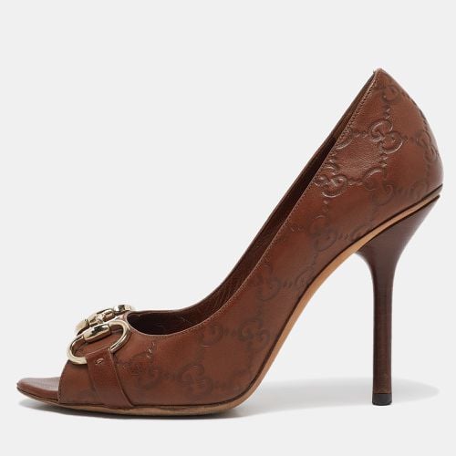 Gucci Brown Guccissima Leather Peep Toe Pumps Size 37 - Gucci - Modalova