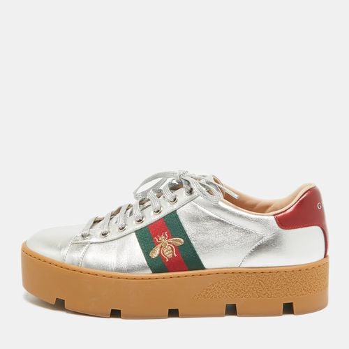 Gucci Silver Leather Bee Embroidered Ace Platform Sneakers Size 38 - Gucci - Modalova