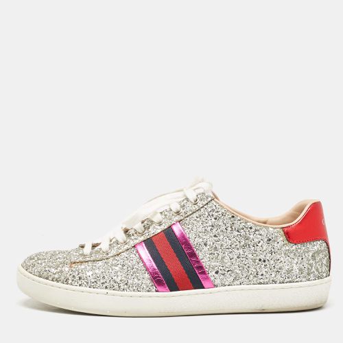 Gucci Silver Glitter Ace Web Low Top Sneakers Size 38.5 - Gucci - Modalova