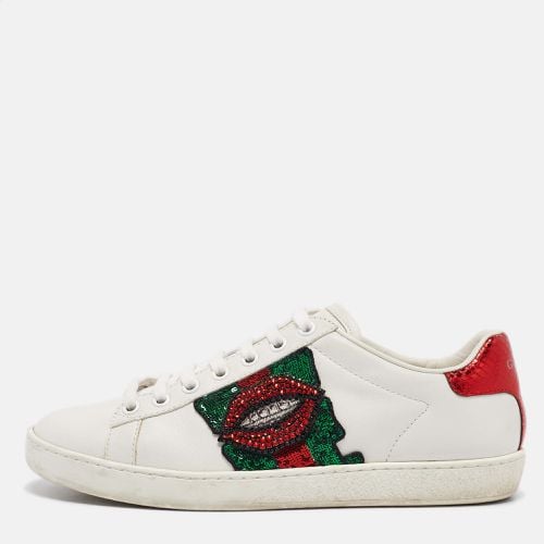 Leather Sequins and Crystal Lips Ace Sneakers Size 37 - Gucci - Modalova