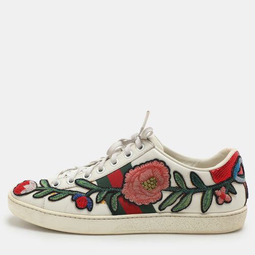 Gucci White Leather Ace Floral-Embroidered Web Low Top Sneakers Size 36 - Gucci - Modalova