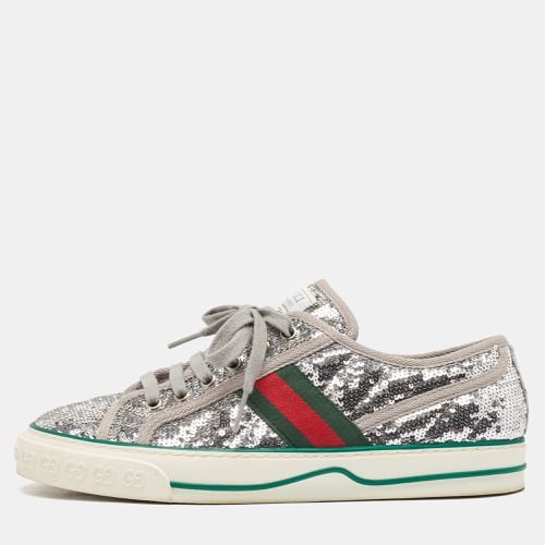 Gucci Silver Sequins Tennis 1977 Lace Up Sneakers Size 39 - Gucci - Modalova