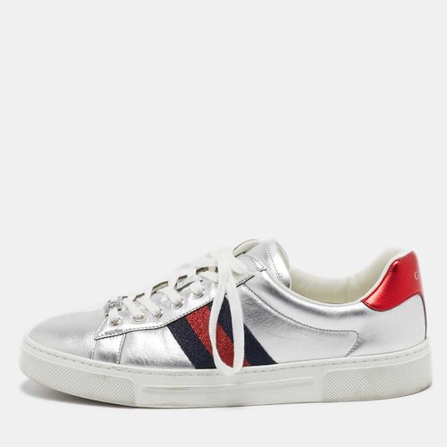 Gucci Silver Leather Web Ace Sneakers Size 37.5 - Gucci - Modalova